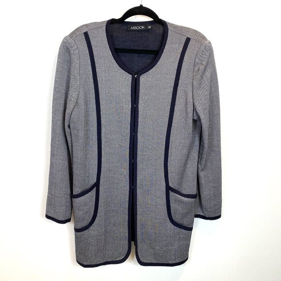 Womens MISOOK XL Navy Blue Structured Knit Cardigan Sweater Front Clasp Closure - Picture 3 of 9